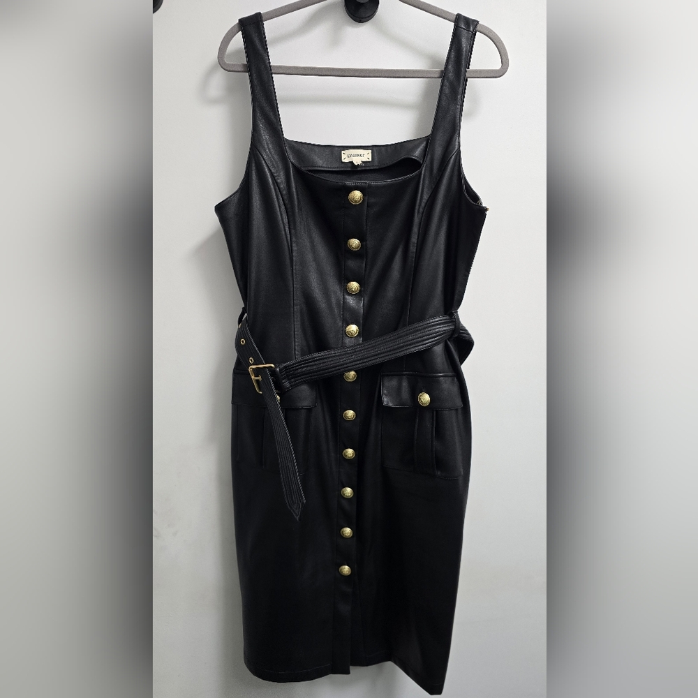 L'AGENCE Women's Idy Button-Front Dress Faux Leather Size 14